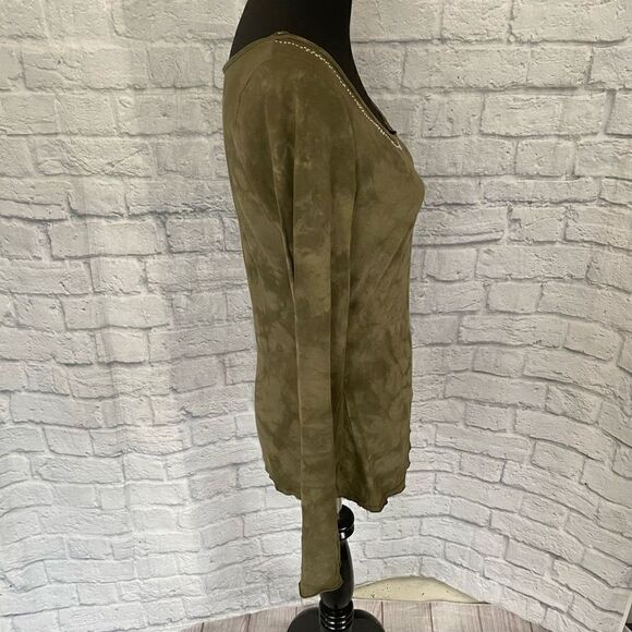 Express green women S tie dye Longsleeve scoopneck top w/beading - Picture 6 of 10